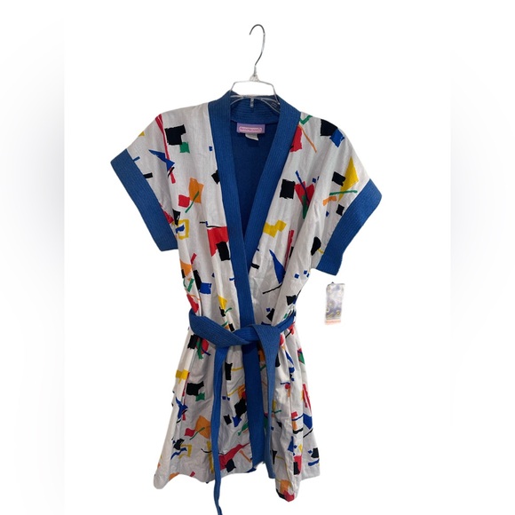 Vintage 80s Beth Michaels Terry Lined Abstract Pattern Robe NWT Sz S